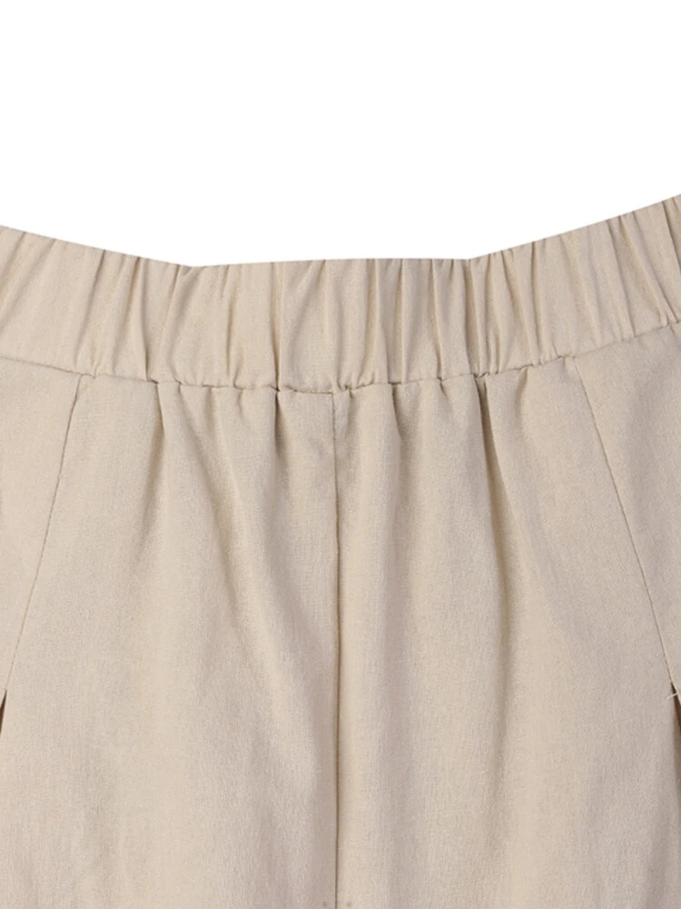 (image for) Women Loose 100% Cotton Ankle Length Solid Color Wide Legged Casual Pants