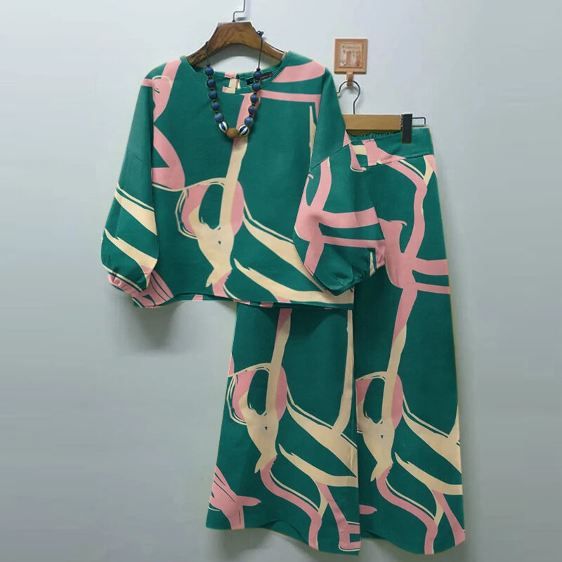ZANZEA Women Casual Solid Top Pant Sets Spring Summer Puff Sleeve Top Wide Leg Trouser 2pcs Outfits Daily 2 Pieces Womens Suits 5XL Autumn (image for) ZANZEA Women Casual Solid Top Pant Sets Spring Summer Puff Sleeve Top Wide Leg Trouser 2pcs Outfits Daily 2 Pieces Womens Suits 5XL Autumn