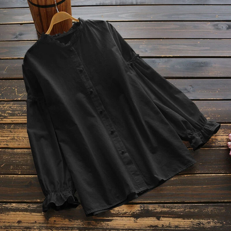(image for) ZANZEA Women Long Sleeve Blouse Casual Solid Button Down Shirts Female Cotton Tops Chemise S-5XL, Spring Fall for Women Tops